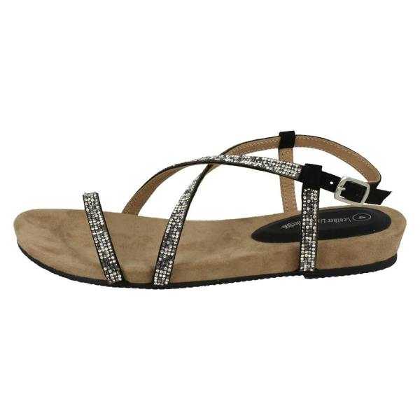 Leather Collection Ladies Leather Collection Diamante X Strap Sandals