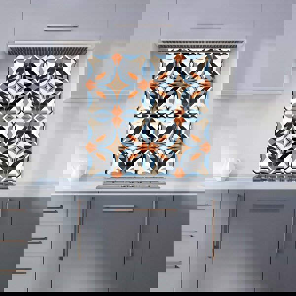 Warren Reed - Designer Brown And Blue Geometric Pattern Kitchen Splashback