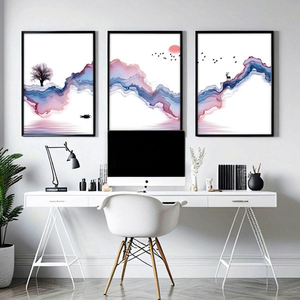 Wall art set of 3 | set of 3 Japanese wall art for office