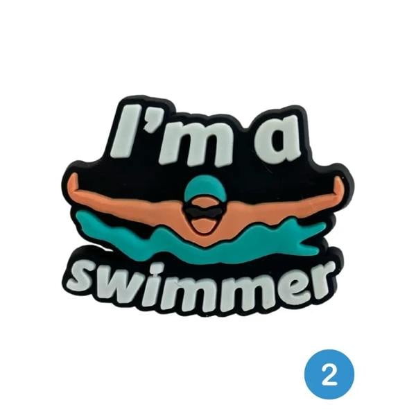 Black Im a Swimmer pin on Simply Swim swimming shoe charms