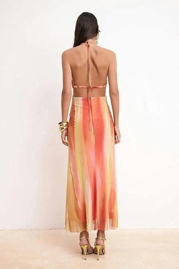 WOVCOR Knitted Tulle Maxi Evening Dress