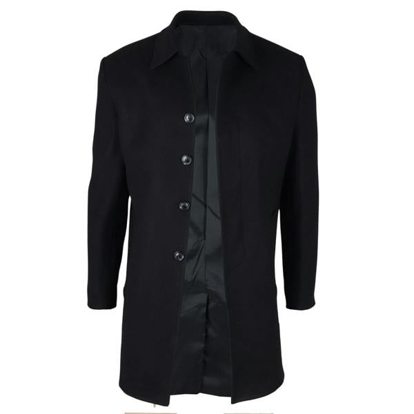 Infinity Leather Men's Wool Blend Classic Collar Black Overcoat