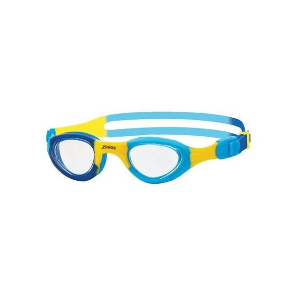 Zoggs Little Super Seal kids swim goggles in blue and yellow with clear lens