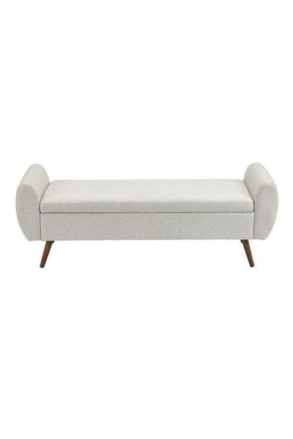 Living and Home 2-Seat Linen Upholstered Storage Bench with Side Arms and Walnut Colored Legs