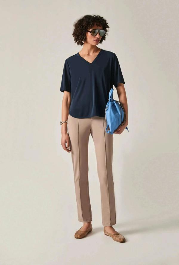 James Lakeland Navy Jersey V-Neck Top