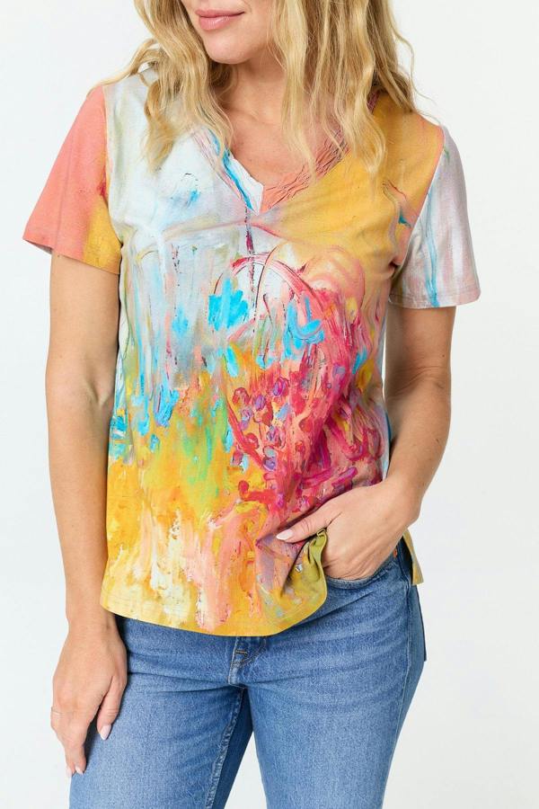 Blue | Abstract Short Sleeve V-Neck Top