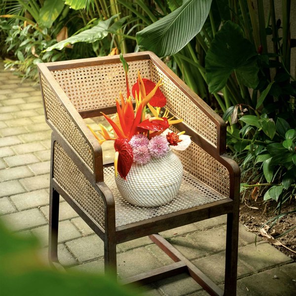 Woven Rattan Flower Vase in white wash and natural - Coastal Villa Homeware