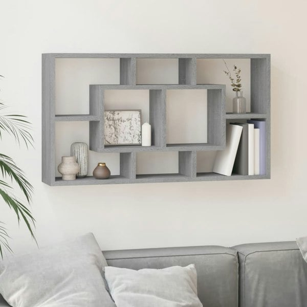 Berkfield Wall Display Shelf 8 Compartments Grey Sonoma