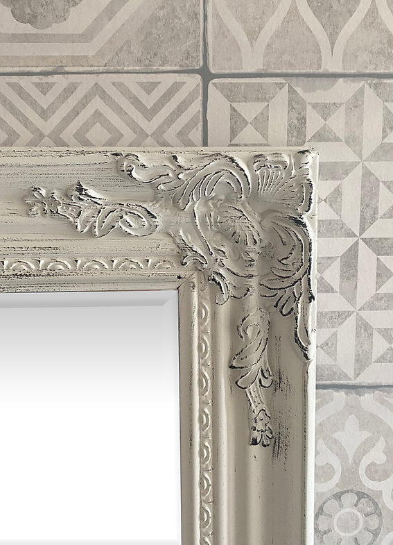 Downton Interiors Antique White Tall Ornate Dressing Wall Mirror with Bevelled Glass 142cm