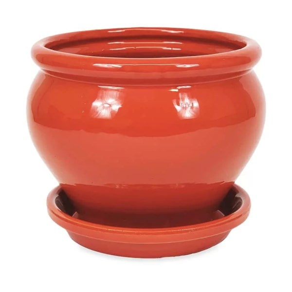 Bola Pot 25x21cm Dipped Red with 27cm Drainage Plate