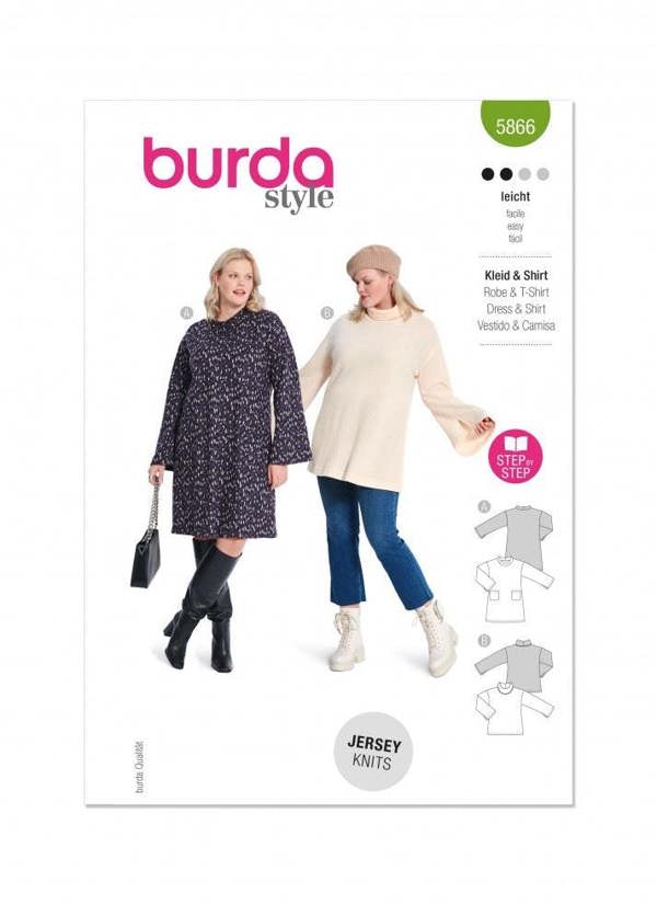 Burda Sewing Pattern 5866 Dresses, Tops and Tunics For Women, 18-28 (44-54) - Easy