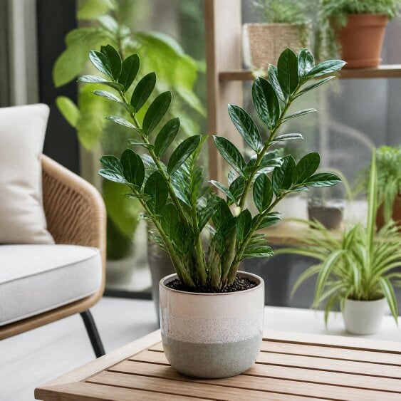 Zamioculcas Zanzibar Gem in 12cm Pot - Ultra Tough Air Purifying Houseplant - Grey Stoneware Pot - 1
