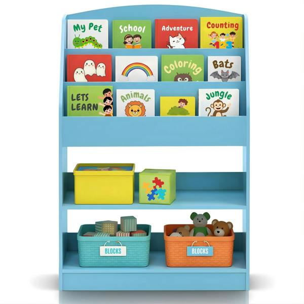 WALPLUS KidKanac Magazine/Bookshelf with Toy Storage, Light Blue | Stylish Wall Art for Modern Homes