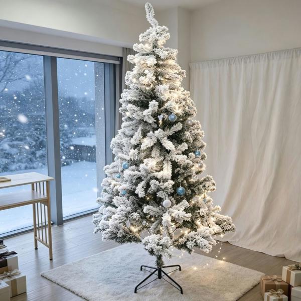 Gr8 Home 7ft White Snow Flocked Green Artificial Christmas Tree 800 Tips Metal Stand Xmas