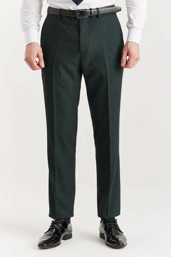 Infinity Leather Men's Green 3 Piece Prince Of Wales Formal Suit