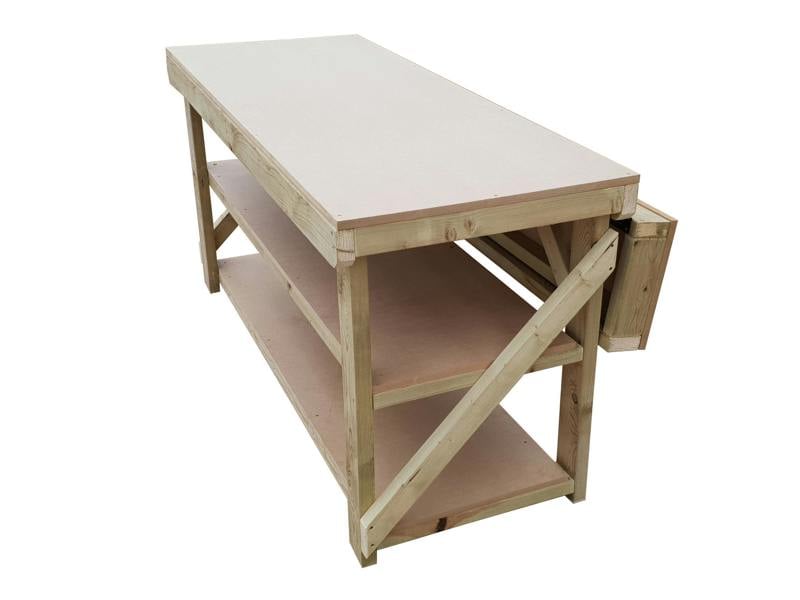Arbor Garden Solutions Wooden MDF Top Workbench With Extendable Working Surface and Double Shelf