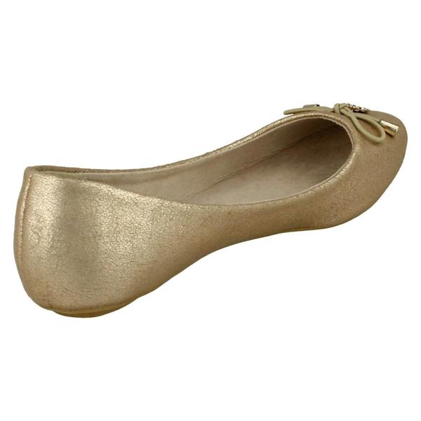 Spot On Ladies Spot On Flat Ballerina Metal Flower Attachment Bow