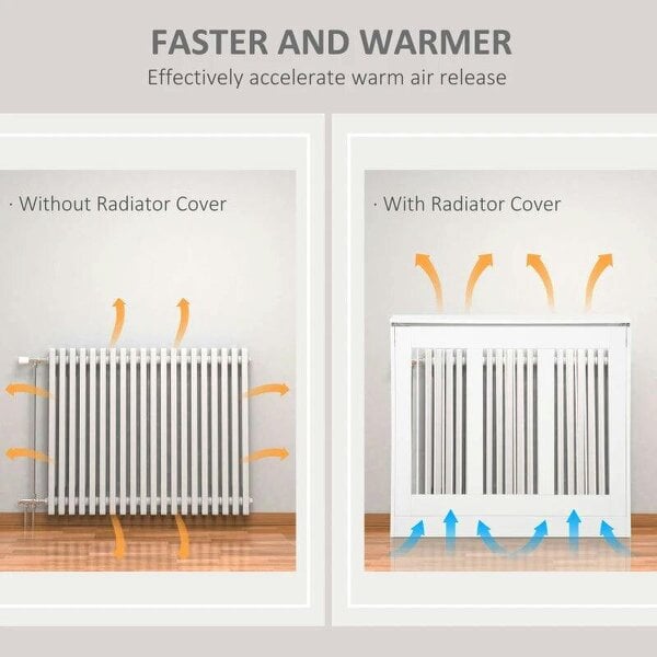 Bobobiy Radiator Cover Vertical Slatted Grille Heater Cover Top Shelf MDF Steel for Heat Circulation 90 x 18 x 84 cm White