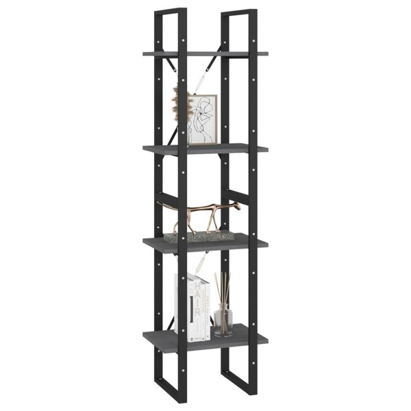 Berkfield 4-Tier Book Cabinet Grey 40x30x140 cm Solid Pine Wood