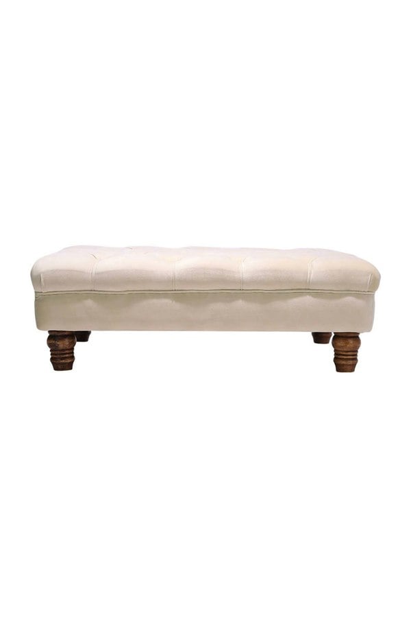 Living and Home Beige Buttoned Velvet Rectangular Ottoman Footstool with Gourd-shaped Legs