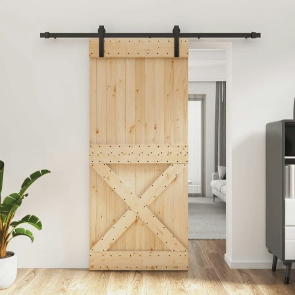 Berkfield Sliding Door with Hardware Set 90x210 cm Solid Wood Pine