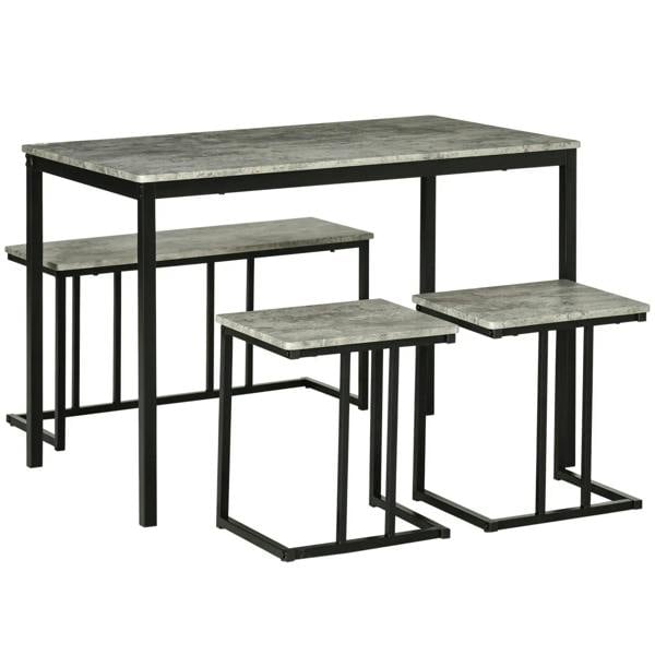 Grey concrete-effect dining table set with two stools and a matching bench