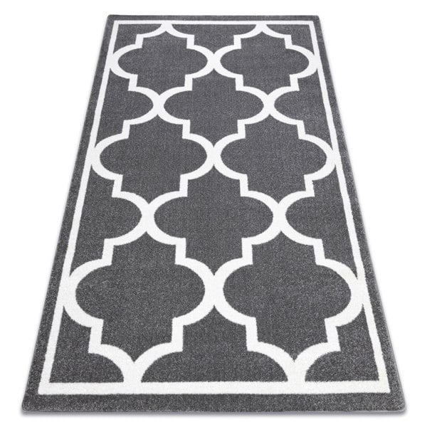 RugsX Sketch Rectangular Rug - Grey & White Quatrefoil