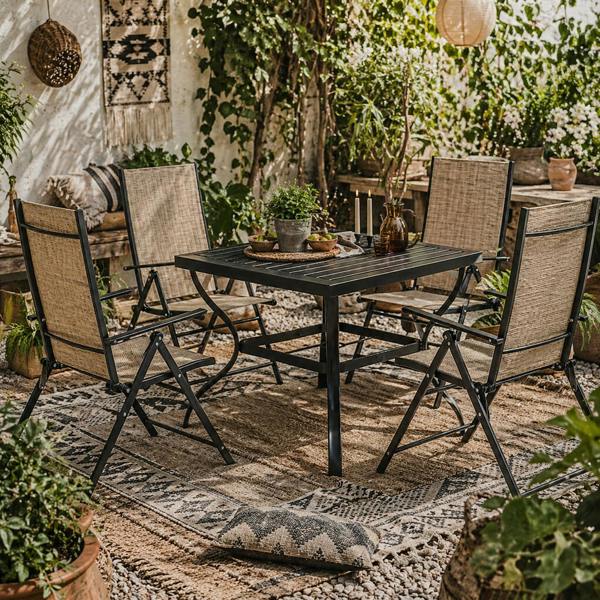 Wyld Haus Yodiro 4 Seater Cream Mesh and Steel Frame Dining Patio
