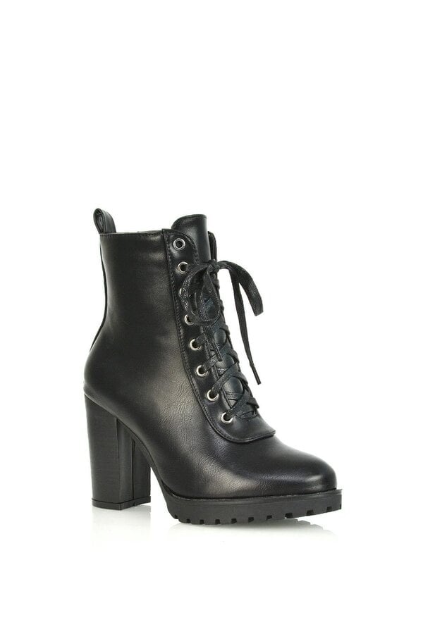 XY LONDON Lace up High Block Heel Zip-up Biker Ankle Boots