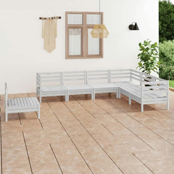 Berkfield 7 Piece Garden Lounge Set Solid Wood Pine White