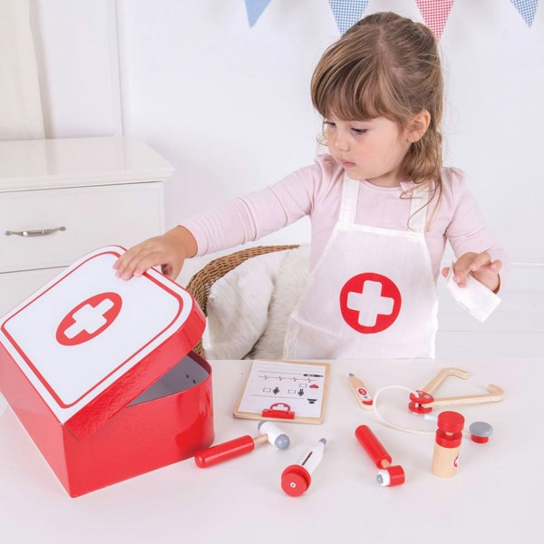 Bigjigs Toys Wooden Doctors Set For Kids, With Carry Case And 10 Play Pieces