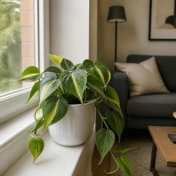 Philodendron Scandens - Heartleaf Trailing Plant in 12cm Pot - Glossy White Ceramic Pot - 1
