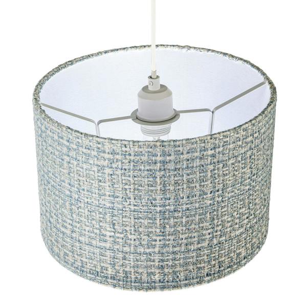 Modern drum Lamp Shade Upholstered in Soft Woven Boucle Style Fabric Image 3