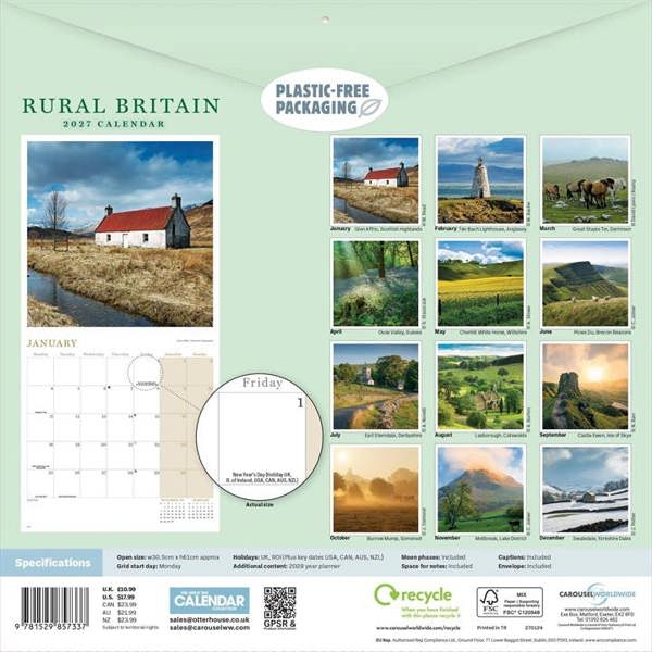 Rural Britain Calendar 2027, Wall Calendars, Month To View, Travel, Gift