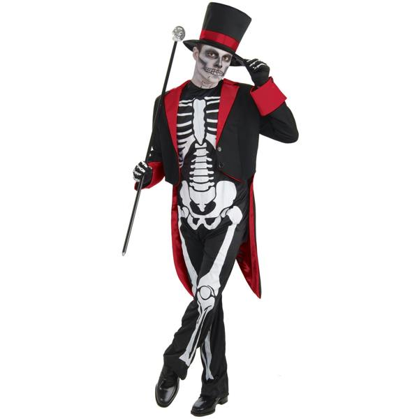 Bristol Novelty Mens Mr Bone Jangles Halloween Costume - Black/White/Red