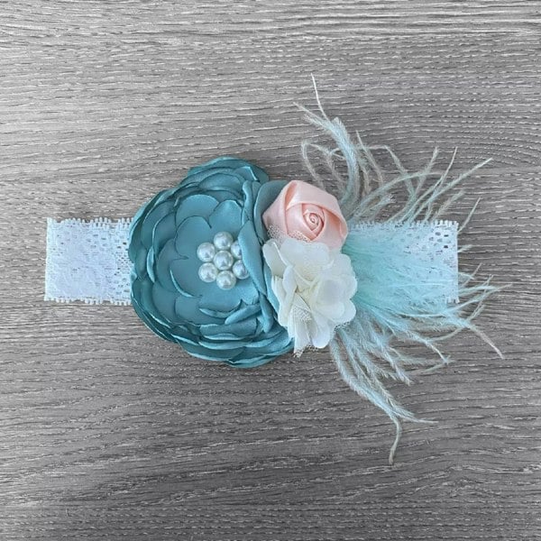 Sage Green Head Piece with feather and flower