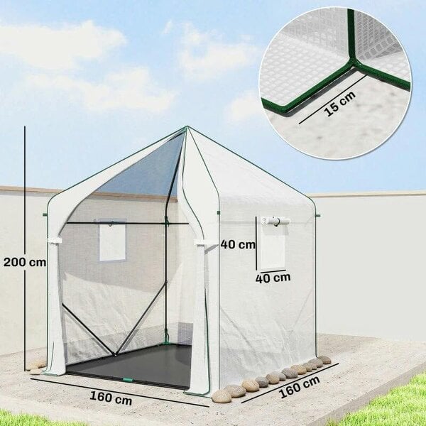 Bobobiy Walk-in Greenhouse for Outdoors with Steel Frame, Large Plant House with Roll-up Door and PE Ground Cover, White