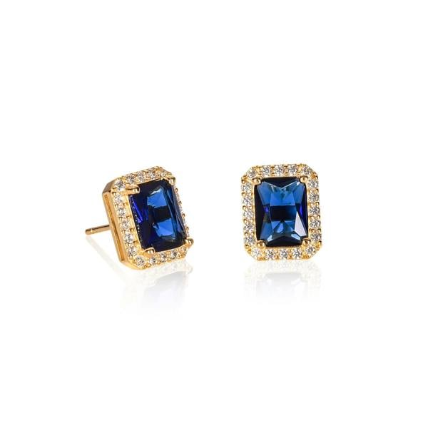 namana Gold Plated 925 Sterling Silver Rectangle Blue Halo Stud Earrings For Women