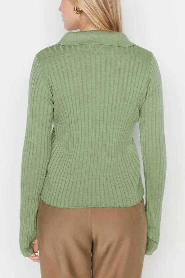 WOVCOR Polo Neck Knit Sweater with Finger Detail