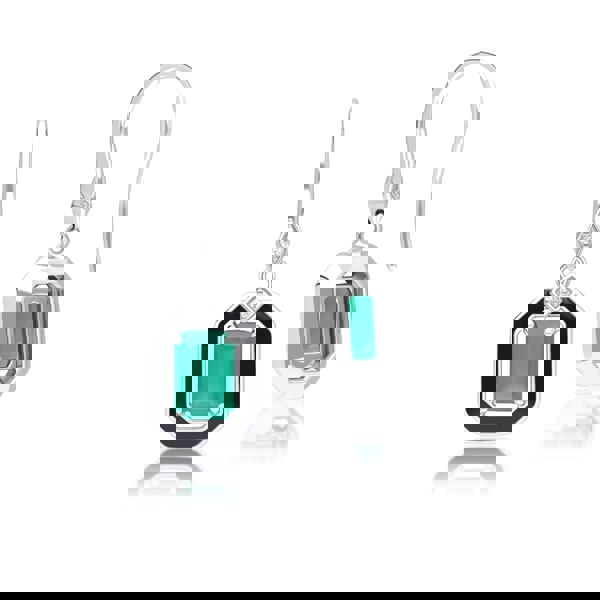 Gemondo Grand Deco Black Enamel, Green Chalcedony & Topaz Drop Earrings in Sterling Silver