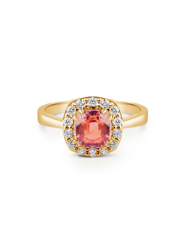 Gemdaia Natural Padparadscha & Diamond Halo Ring