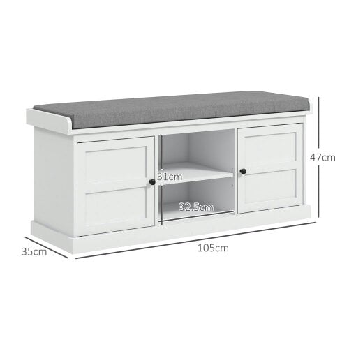 Wyld Haus Lire Wooden White And Grey Multi Compartment Shoe Bench With Cushioned Top