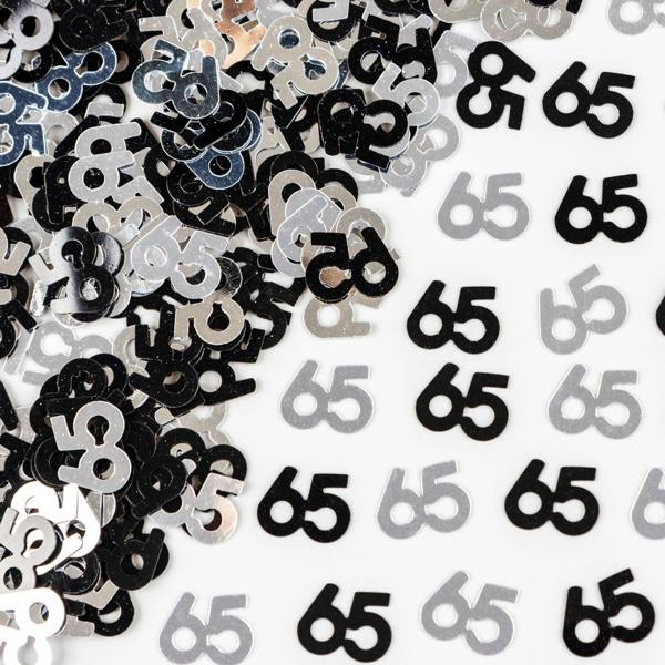 65th Birthday Black and Silver Foil Confetti Party Table Decoration Set, 1 Pack to 4 Pack Options image 1