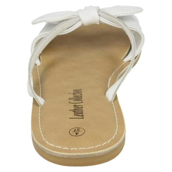 Leather Collection Ladies Leather Collection Flat Twist Bow Mule Sandals
