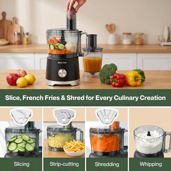 Spector Food Processor 1500W 2-Speed Pulse 2.5L Chopper 1.5L Glass Jug Black