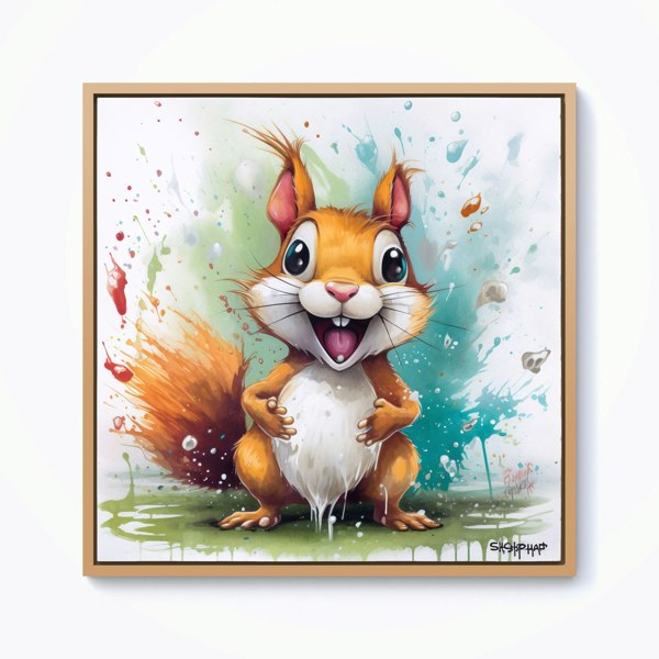 Warren Reed Happy Splash Art Squirrel Framed Canvas