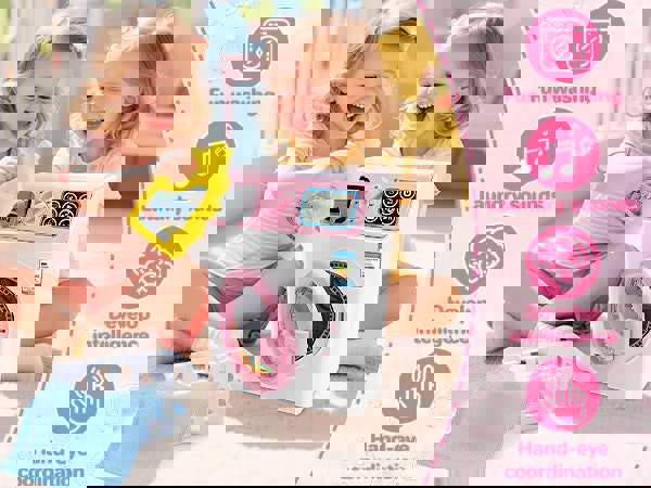 deAO Toys Kids Washing Machine Toy Set - Pink