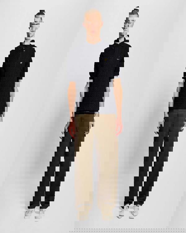 Lyle & Scott Linen Blend Short Sleeve Mens Knitted Polo - Z56 Dark Navy Marl