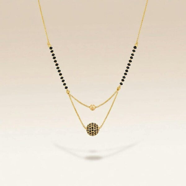 The Colourful Aura Indian Gold Plated Double Layer Black Zircon Ball Mangalsutra Minimalist Nazaria Necklace