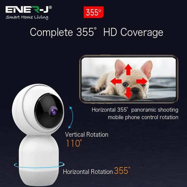 Ener-J Smart WiFi 1080P PTZ Indoor Security Camera, 360 Degree Coverage, Night Vision, Two-Way Audio & Motion Tracking